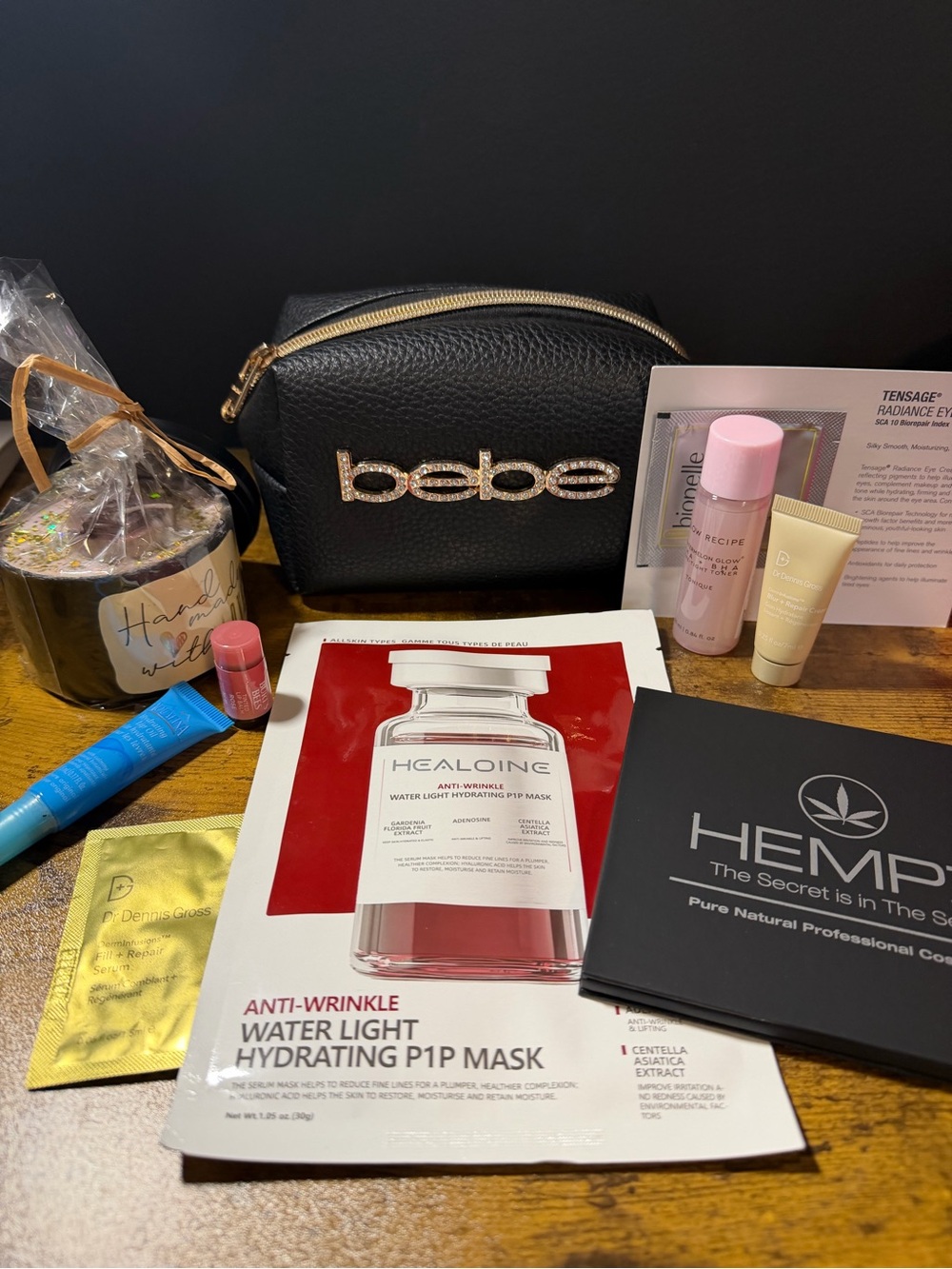 Bebe Black Cosmetic Pouch AND 10 Piece Cosmetic Collection. NEW